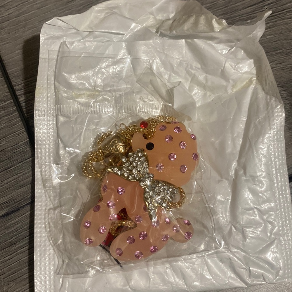 New In package never opened poodle dog necklace .